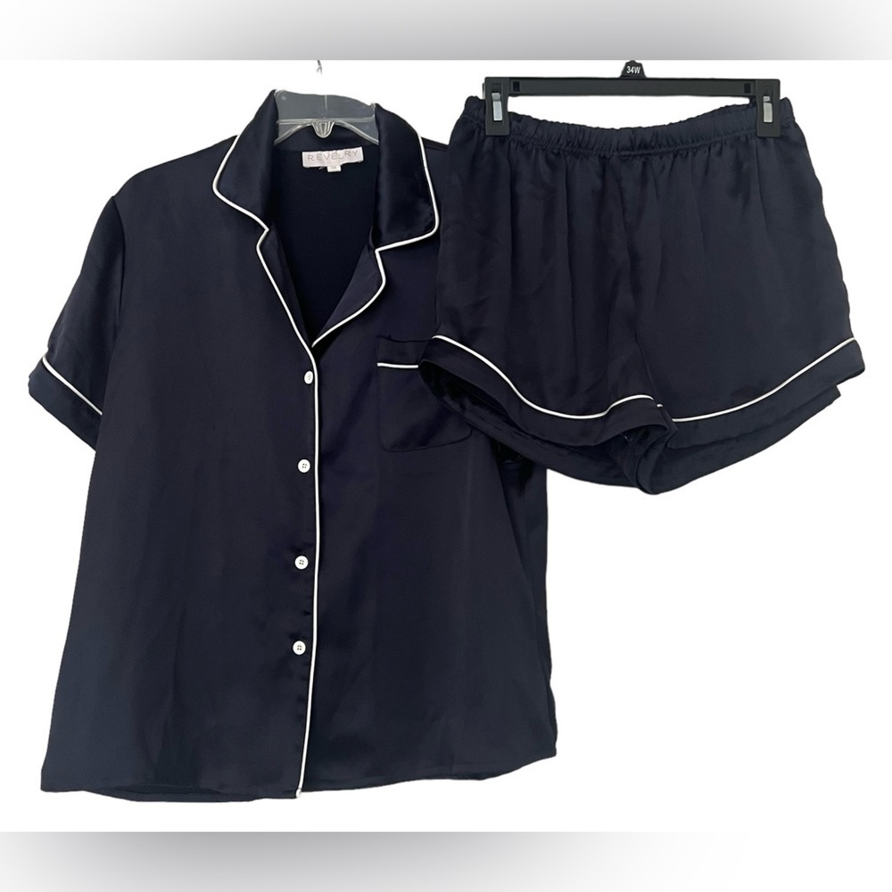 Revelry Sleepover Short Sleeve Satin Top and Shorts Pajama Set